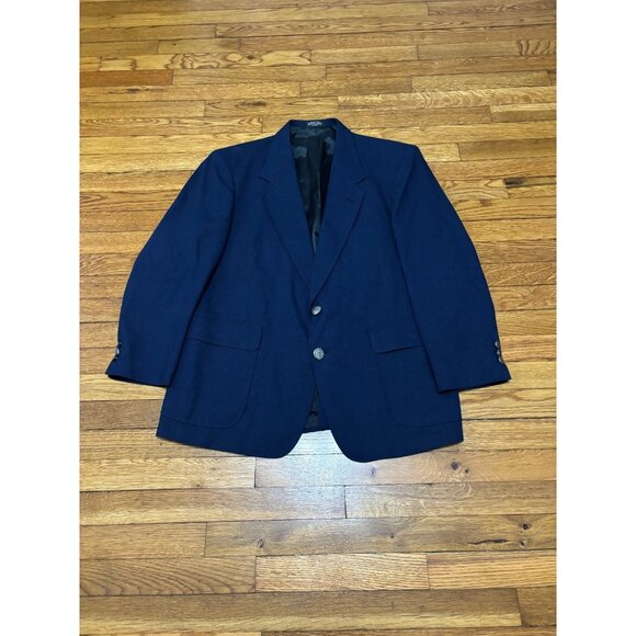 Towncraft Mens Blazer Jacket Sz 42S Blue Solid 2 Metal Button Sport Coat Vintage - Picture 1 of 6